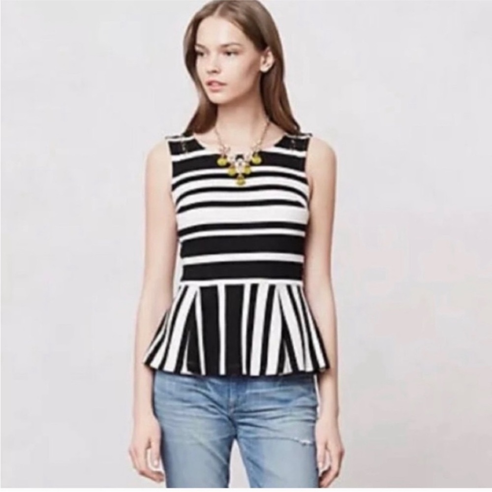 Anthropologie Postmark Antonia UK - Black and White Striped Peplum Top